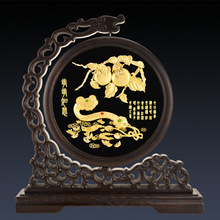 3D立体金箔画摆件工艺礼品送领导客户开业乔迁旋转实木屏风摆件