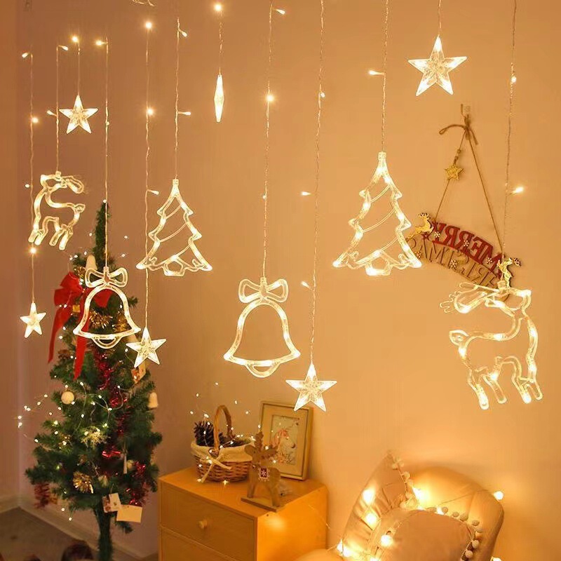 LED curtain lights colored lights flashing lights christmas lights room decoration bells elk christmas tree interior decoration lights LED curtain lights colored lights flashing lights christmas lights room decoration bells elk christmas tree interior decoration lights