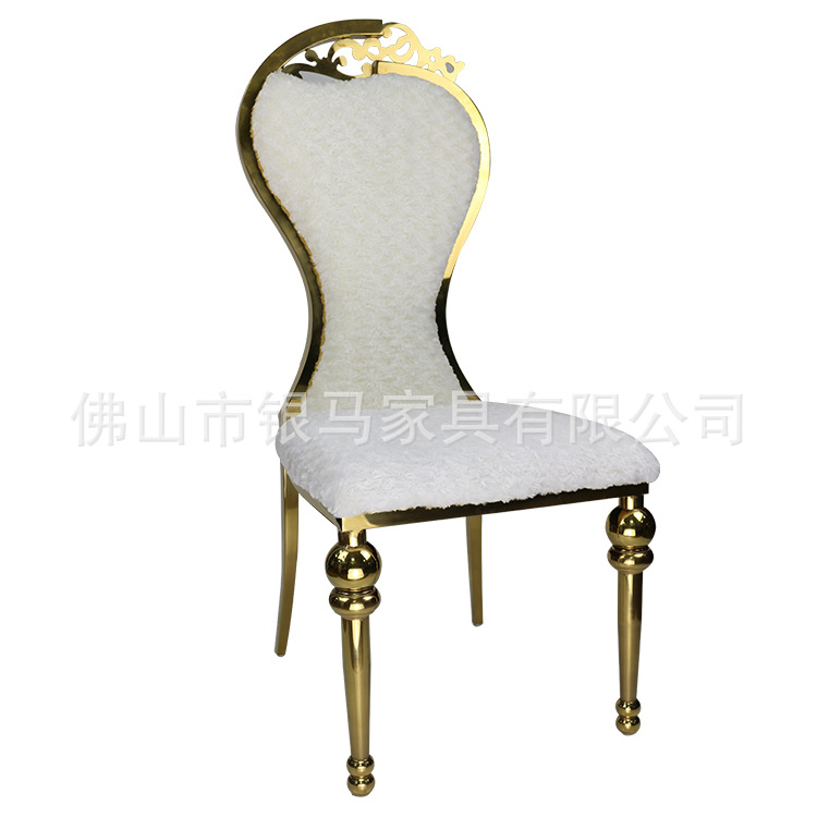 Fábrica al por mayor Hotel banquete boda comedor silla boda galvanoplastia Silla de acero inoxidable Bolsa De Oro suave Silla de comedor de cuero