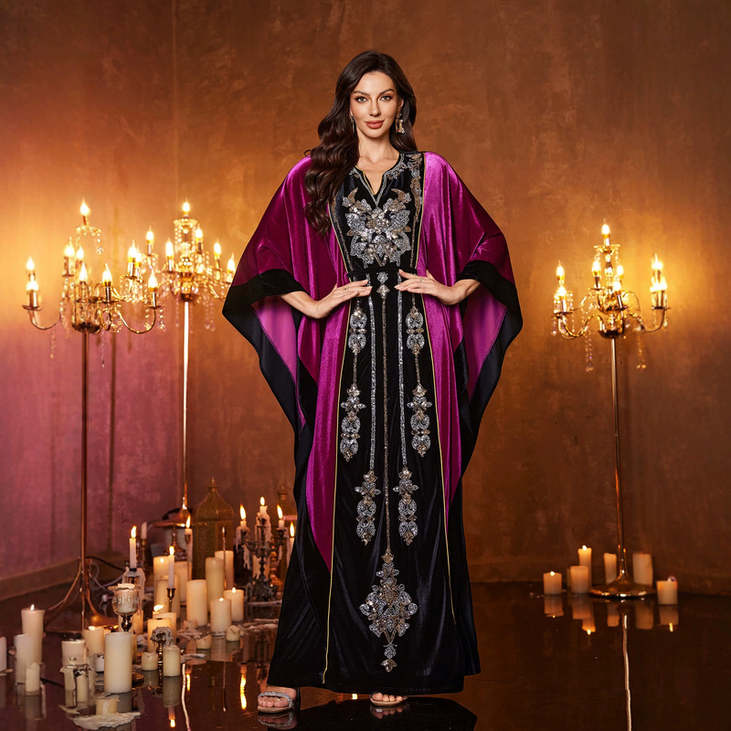 2026 New Cross-Border Women's Elegant Loose Beaded Embroidery Robe Velvet Evening Dress 2026 New Cross-Border Women's Elegant Loose Beaded Embroidery Robe Velvet Evening Dress