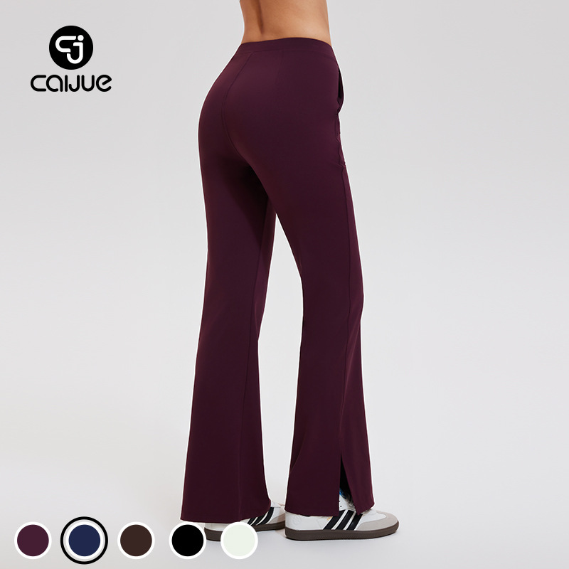 Caijue Yoga Pants for Women, Summer High-Waisted, Slimming, Slightly Flared Long Pants with Double Pockets and Slits, Sports Casual Tennis Pants Caijue Yoga Pants for Women, Summer High-Waisted, Slimming, Slightly Flared Long Pants with Double Pockets and Slits, Sports Casual Tennis Pants