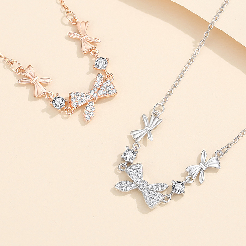 Japonés y coreano arco collar mujeres S925 plata nicho verano princesa clavícula cadena llena de regalos para la novia