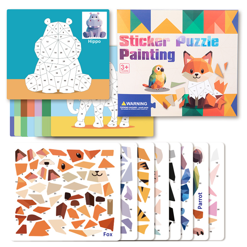 Niños transfronterizos 3D pegatinas puzzle dibujo cognitivo animal automóvil pegatinas puzzle DIY juego de entrenamiento de concentración