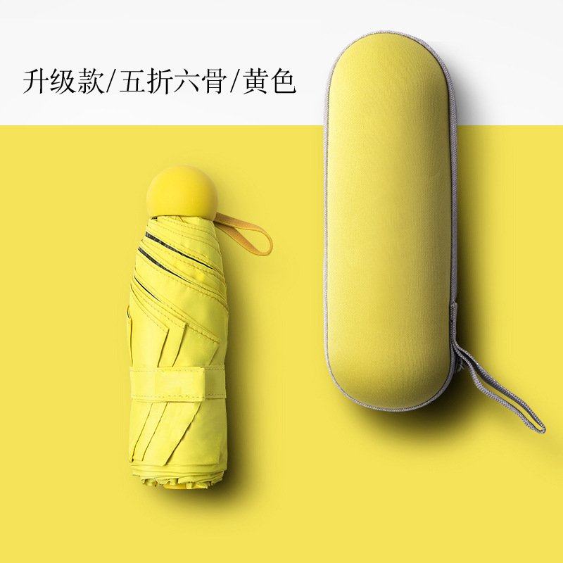 Paraguas de bolsillo plegable mini de cinco pliegues, paraguas publicitario manual tipo cápsula con impresión, paraguas portátil para dropshipping