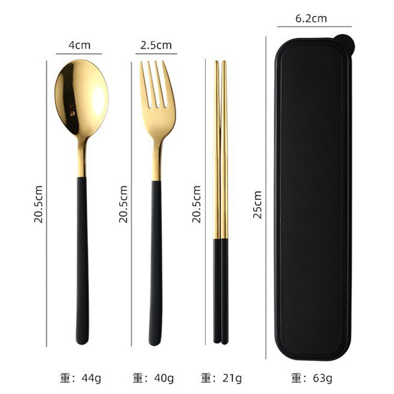 304 de acero inoxidable coreano vajilla portátil traje al aire libre comida occidental cuchara tenedor palillos vajilla regalo conjunto de tres piezas image 10