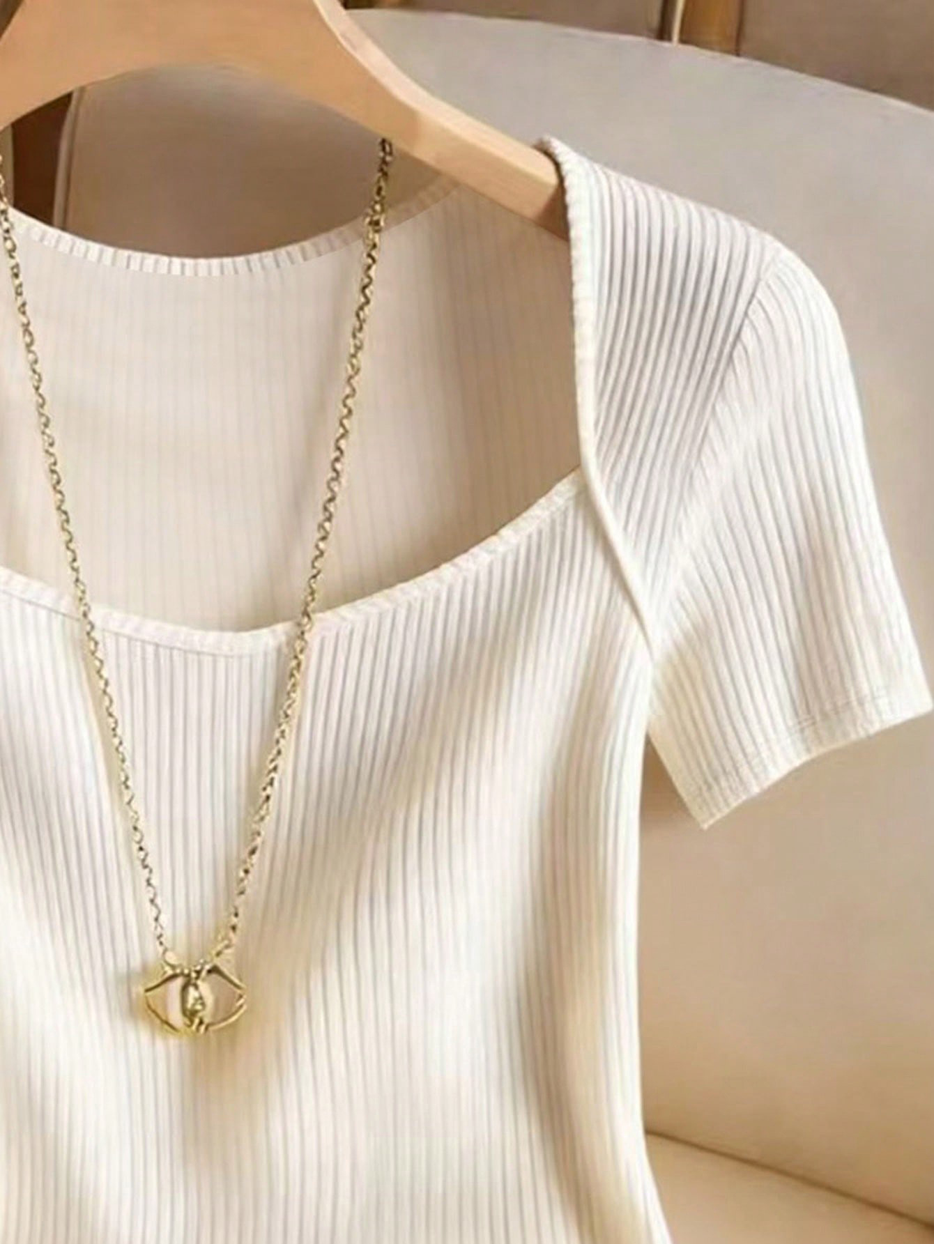 New Summer Women's Slim Fit T-Shirt Elegant European American Style Apricot Square Neck Short Sleeve Patchwork Casual Top_ecoleips.com