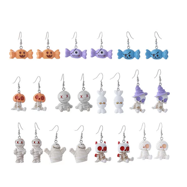 Trick or Treat Halloween candy pumpkin skull cute design earrings children's party earrings accessories