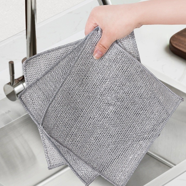 Paño de plato de alambre de plata de un solo lado paño de alambre de acero antiadherente de aceite en lugar de paño de bola de acero paño de plato multifuncional para el hogar