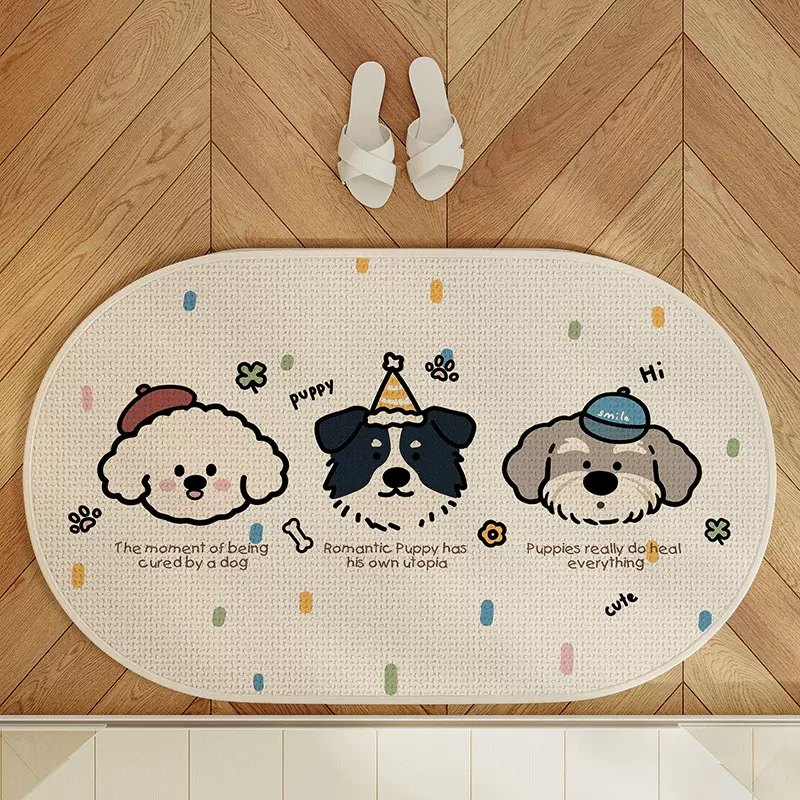 浴室地垫仿亚麻卫生间门口垫子地毯厕所进门吸水速干卡通防滑脚垫