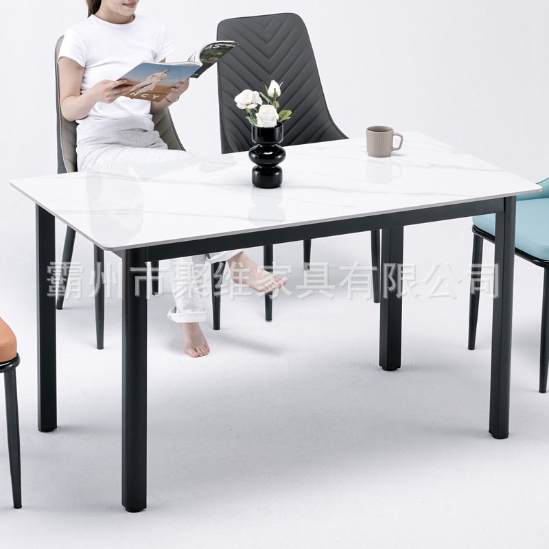 Mesa de comedor moderna minimalista de pizarra, mesa de comedor rectangular para uso doméstico, mesa pequeña con patas en forma de abanico para apartamento minimalista