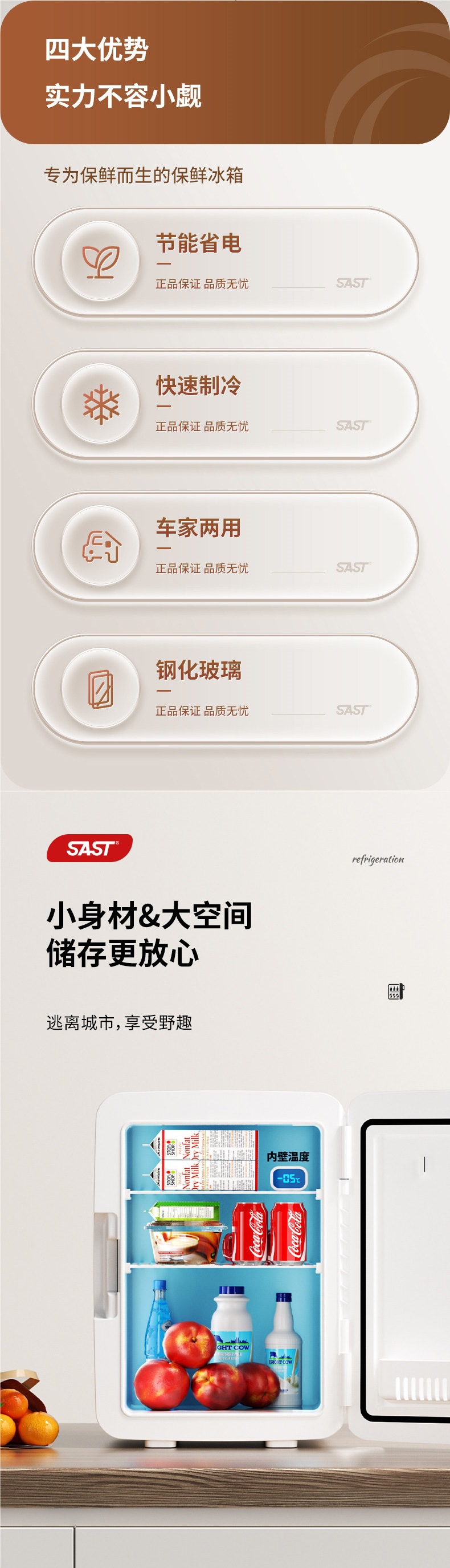 SAST mini refrigerator for freezing, refrigeration, and preservation, suitable for home, rental, dormitory, office, breast milk, small car freezer