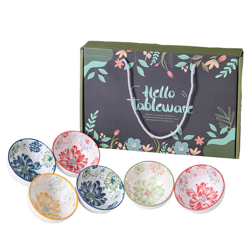 Cross-border creative Japanese-style ceramic tableware set with bowls, chopsticks, and plates, gift box set, opening gift for real estate company, handy gift