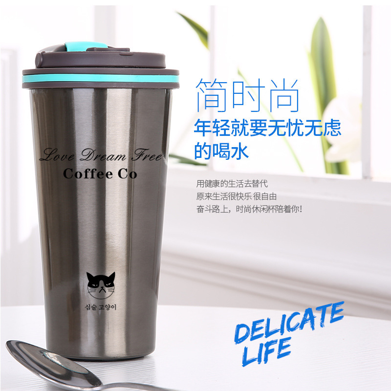 Coffee cup thermos cup creative handle cover men's and women's portable water Cup 304 stainless steel gift Car Cup lettering