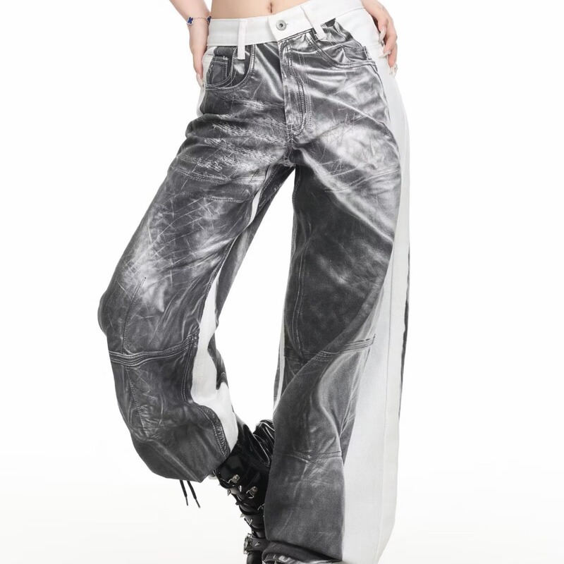 American High Street Retro Distressed Color-Blocked Washed Denim Straight-Leg Jeans for Men, Slimming and Height-Enhancing, Versatile and Stylish Casual Pants