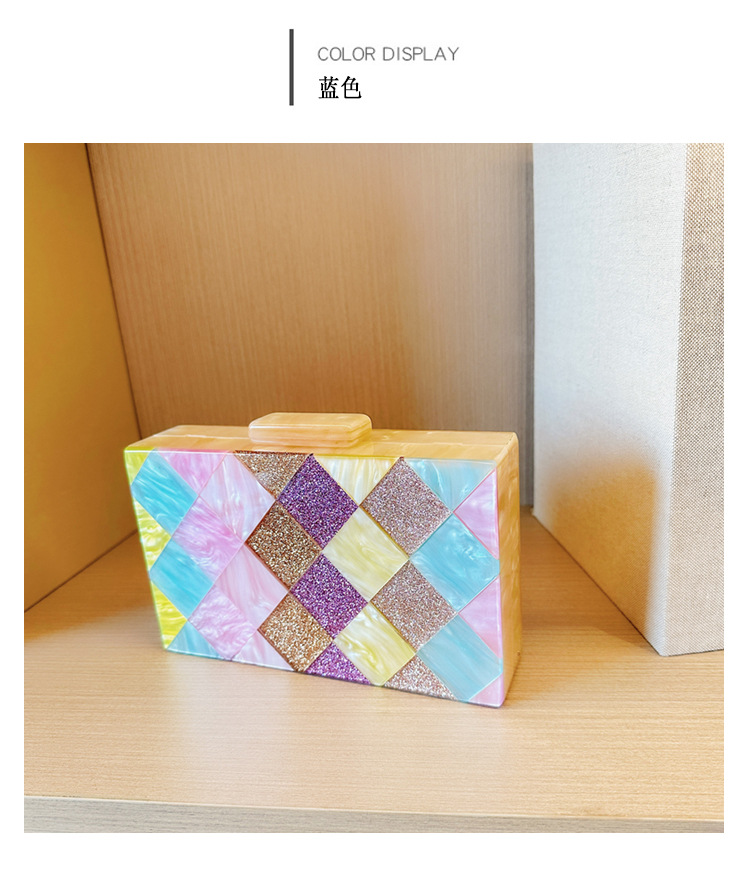 New cross-border foreign trade women's checkered acrylic bag, dinner bag, single-shoulder crossbody wedding and banquet clutch bag Item Picture