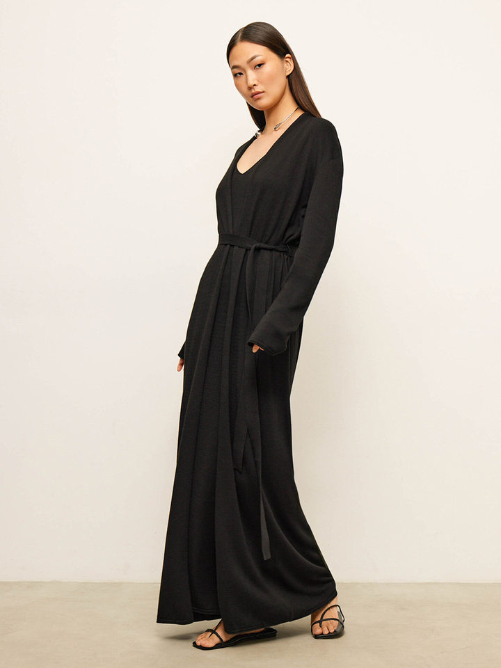 Bộ đầm dài kèm áo cardigan dệt kim dài tay nữ — Màu cà phê đậm, Màu hồng, Màu trắng, Màu xám chi tiết 92
