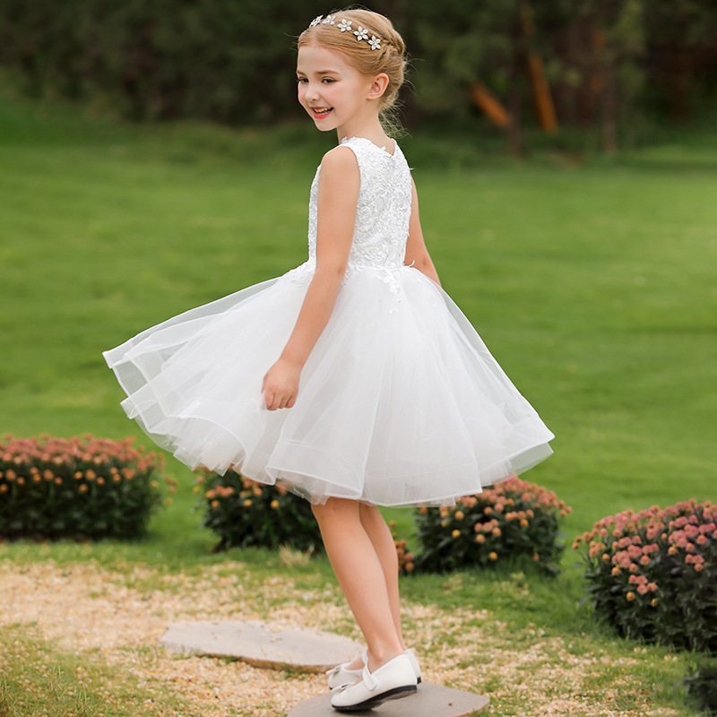 Nuevo Comercio exterior transfronterizo vestido de novia para niños de las niñas de encaje de verano de cumpleaños piano rendimiento princesa puffy vestido midi