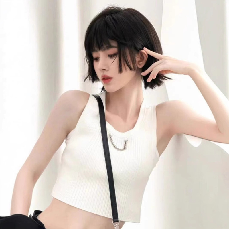 High-set Knitted Camisole Women's Slim-fit High-end Elegant Sweet Cool Sleeveless T-shirt Thai Niche Top