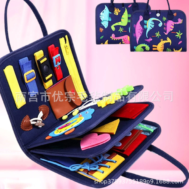 Montessori dinosaurio sentía tablero de aprendizaje ocupado Junta educación de la primera infancia niños Ilustración rompecabezas fieltro tablero de educación temprana Tablero de aprendizaje