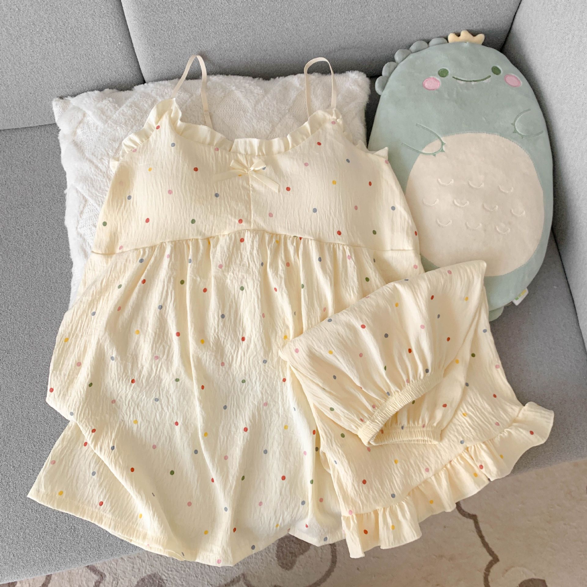 Venta al por mayor transfronteriza de algodón de nube de verano de gran tamaño gordos MM pijamas de cabestrillo para mujer con almohadilla para el pecho de dos piezas
