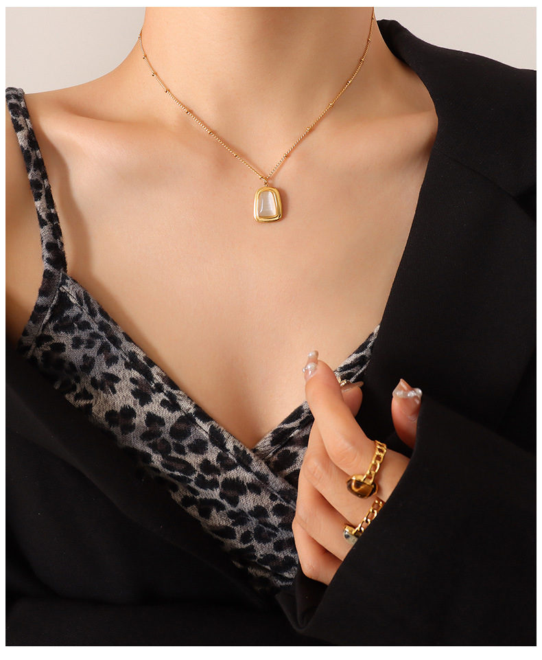 Womenu0027S Fashion Geometric Titanium Steel Earrings Necklace Inlay Opal Jewelry Sets