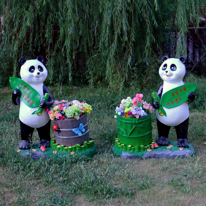 Outdoor Cartoon Animal Panda Ornaments Fiberglass Sculpture Cow Kindergarten Trash Can Garden Scenic Spot Decorations