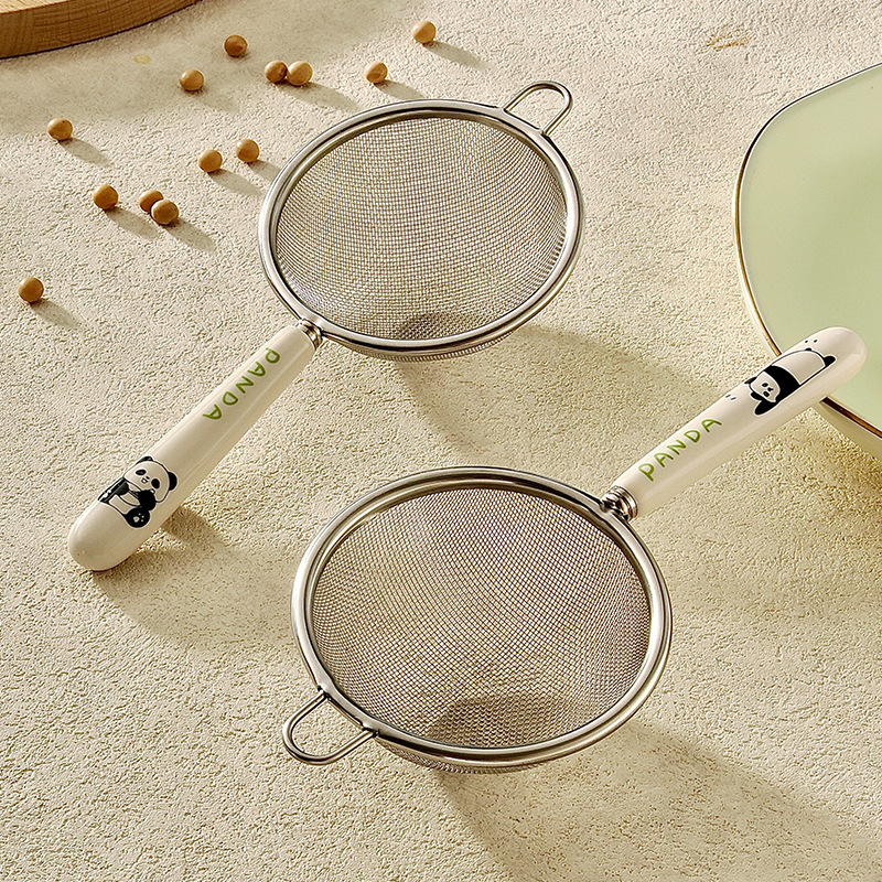 304 Household Soy Milk Filter Spoon Stainless Steel Kitchen Flour Sieve Ultra-Fine Oil Residue Filter Baking Tool