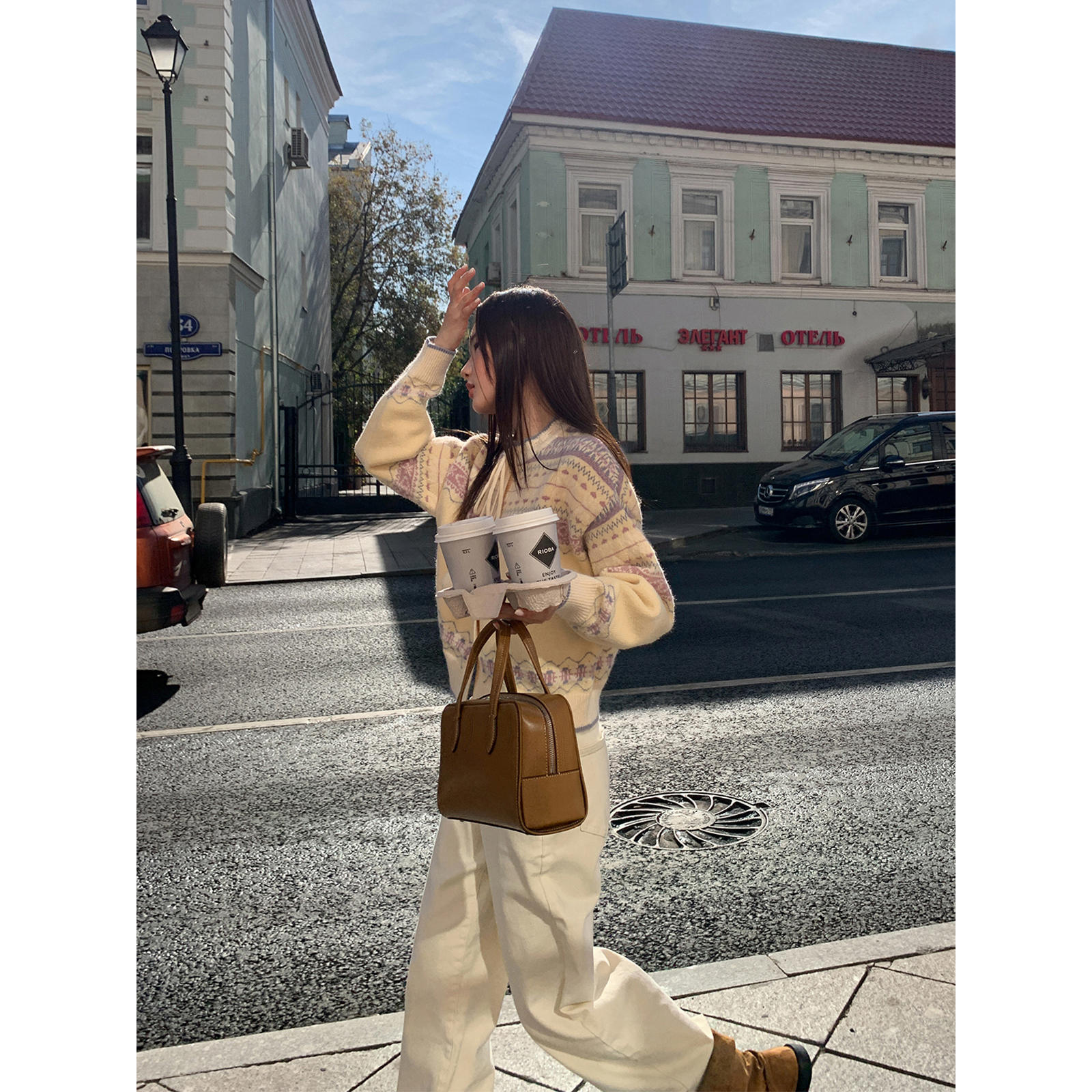 费尔岛毛球绑带针织开衫女秋2025新款宽松短款毛衣外套