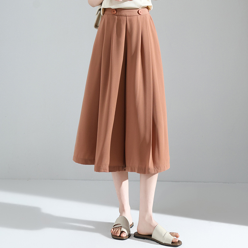 2292 Chiffon Cropped Wide-Leg Pants for Women, Summer Thin Style, Petite High-Waisted Drape, Plus-Size Wide-Leg Skirt Pants for Chubby Women