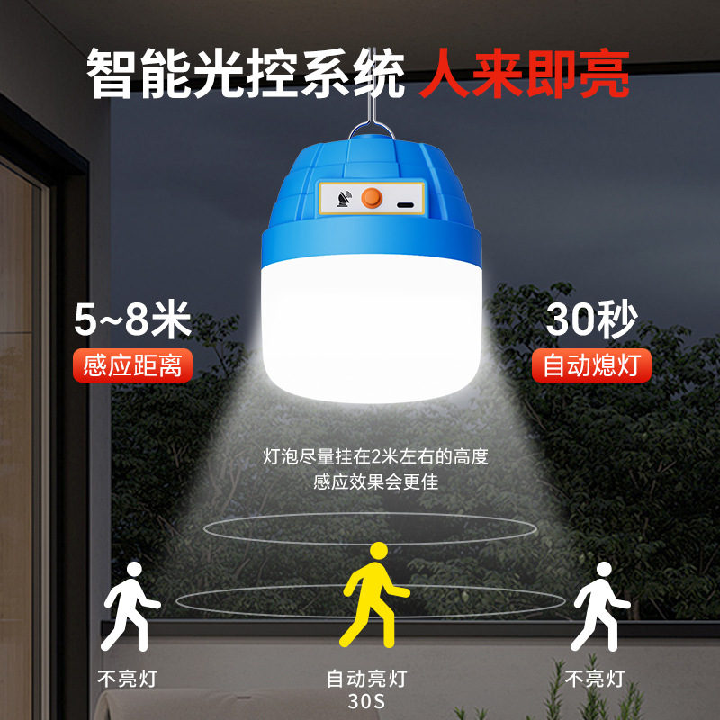 LED lámpara de carga de inducción nueva lámpara de carga de pirámide azul al aire libre gancho impermeable lámpara de emergencia de inducción al por mayor