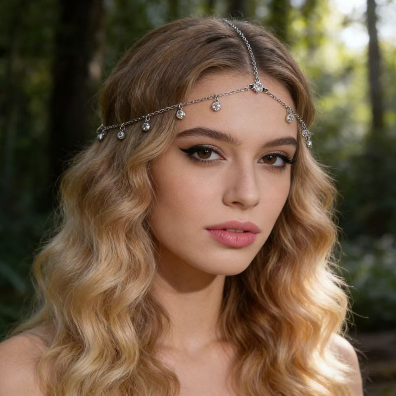 Retro Ethnic Style Tassel Hair Chain, Fashionable Bridal Wedding Dress Accessories, Diamond Eyebrow Pendant, Forehead Chain Hair Accessories
