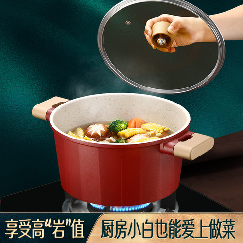 Shiny premium medical stone soup pot household non-stick pot steamer gas stove induction cooker porridge and soup pot
