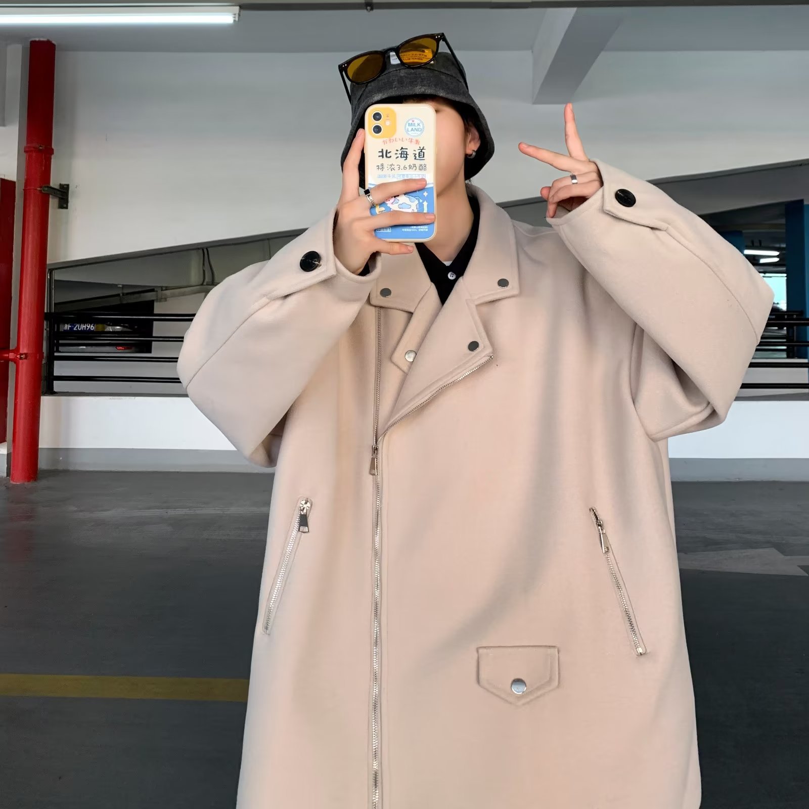 Acha y Agu abrigo de lana con bolsillo azul para hombres tendencia de invierno nueva pareja chaqueta de lana suelta