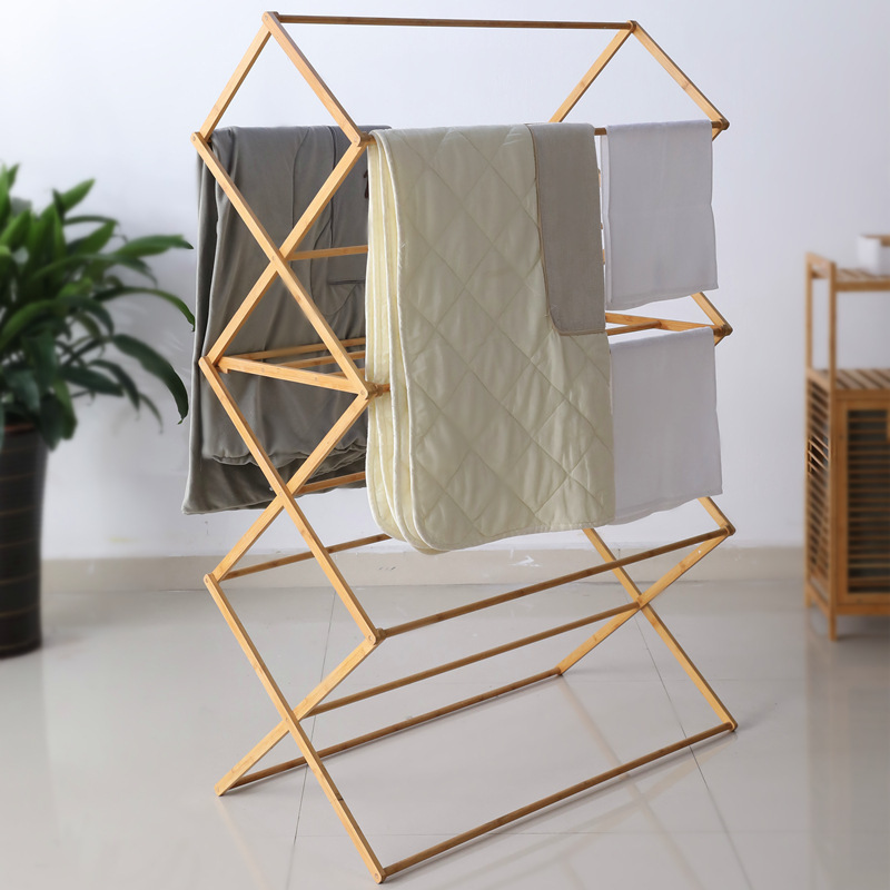 Bamboo Floor-Standing Clothes Drying Rack Towel Rack Storage Rack Balcony Indoor Household Folding Simple Clothes Storage Rack