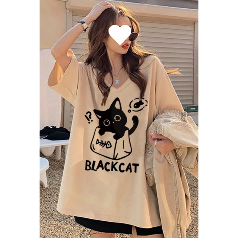 V-neck pure cotton lazy style short sleeve T-shirt women's 2025 summer new plus size chubby girl design niche top hide meat