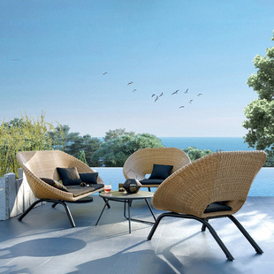 Nordic Outdoor Sofa Courtyard Rattan Chair Coffee Table Balcony Outdoor Rattan Double Hotel Villa Creative Waterproof Sunscreen