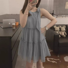 少女的心事 气质乖乖法式无袖挖肩挂脖连衣裙2024夏A字白色公主裙