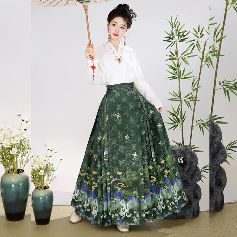 Original Ming Dynasty-style Hanfu, improved slim-fit design with airplane sleeves, new Chinese-style horse-face skirt, women's daily outfit