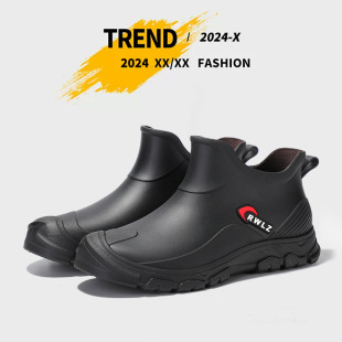 Korean Style Fashionable Waterproof Men's Shoes Short Rain Boots Urban Commuting Water Shoes Rider Stain-Resistant Wading Boots Kitchen Rubber Shoes for Men