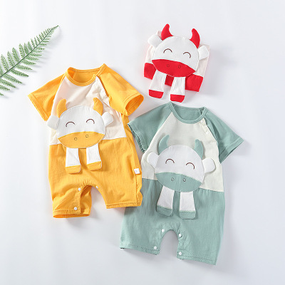 baby Conjoined clothes Summer 6 2 months Newborn Short sleeved Net Red lovely Female baby Thin section Summer wear
