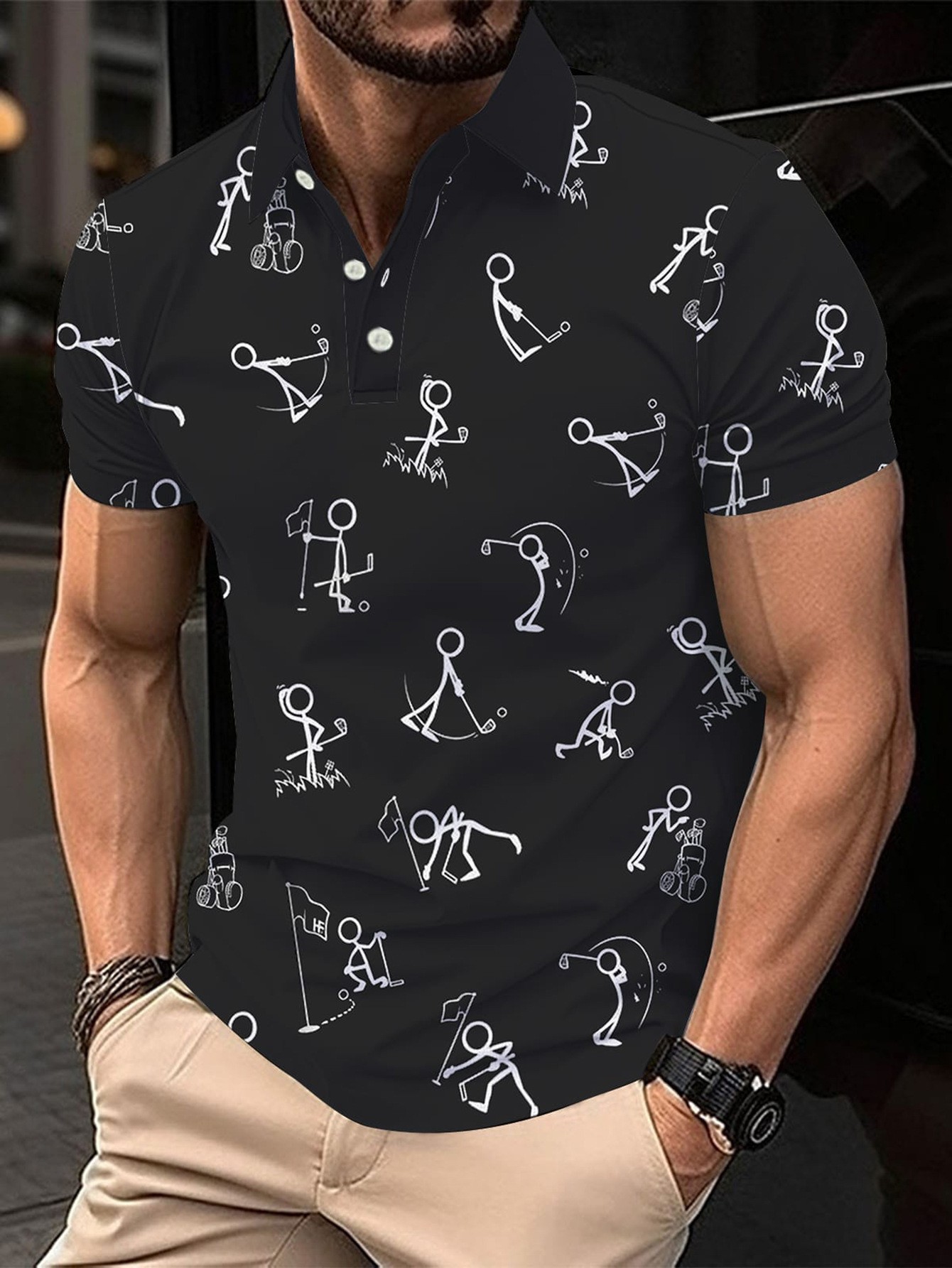 Polo de hombre con estampado 3D para comercio transfronterizo 2025, camiseta polo sin mangas informal con patrón para hombre, estilo D de seda helada.