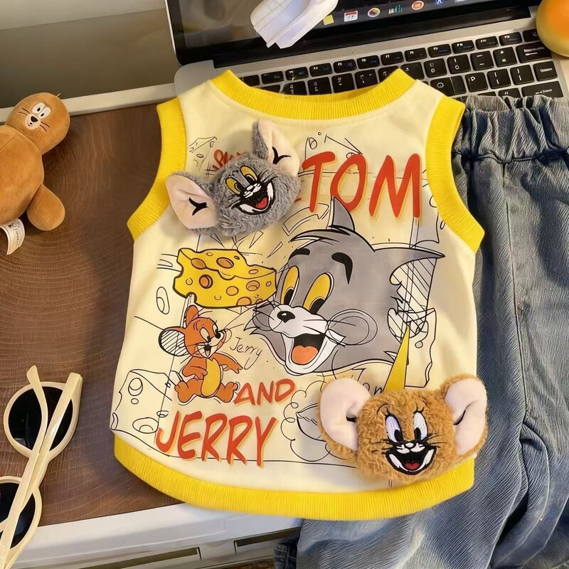 New Autumn Style 3D Cat and Mouse Plush Thick Vest for Cats, Suitable for Kittens, Cute Style