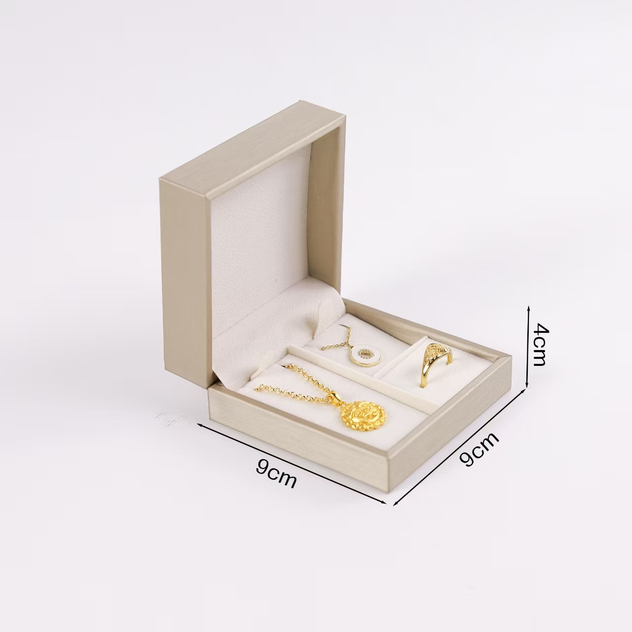 Caja de joyería PU de alta calidad anillo de joyería collar caja de colgante brazalete de oro caja de embalaje de ángulo recto al por mayor