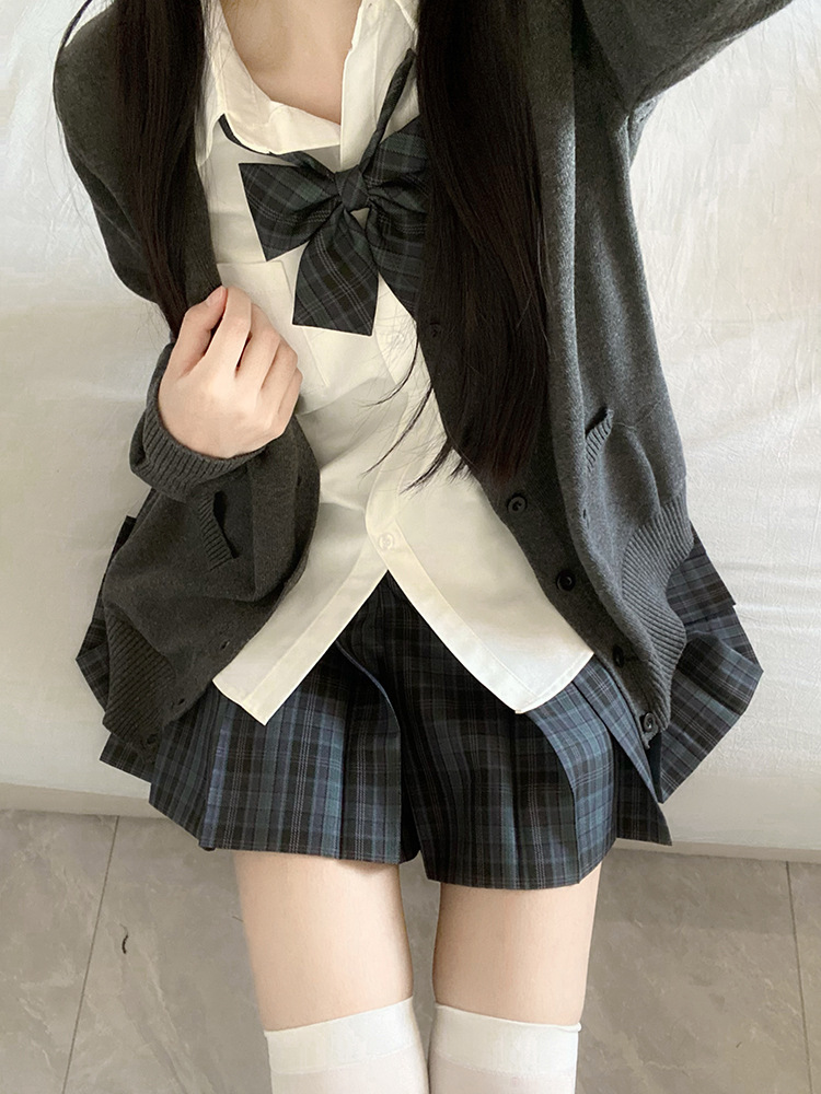 원래 JK 유니폼 가을과 겨울 세트 스웨터 카디건 코트 체크 무늬 스커트 셔츠 여성을위한 긴 소매 다용도 학교