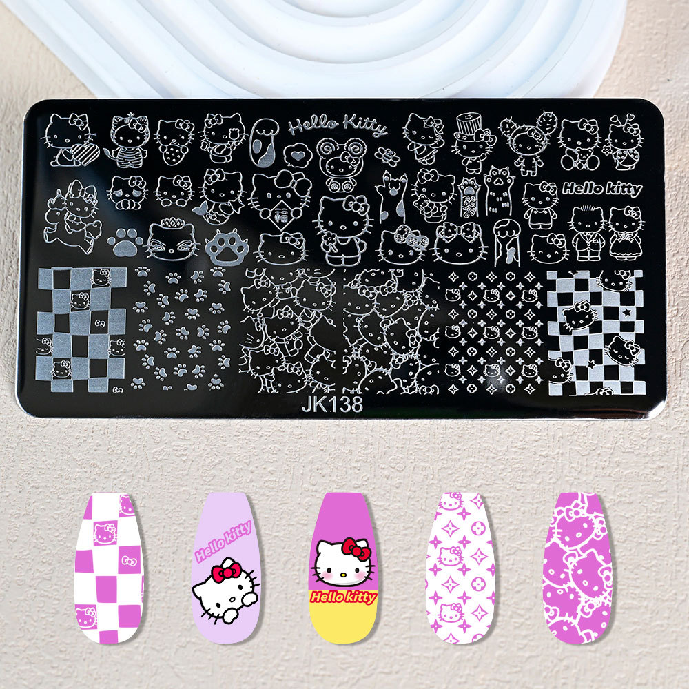 Cross-Border Big-Name Hello Kitty Pattern Nail Art Printing Steel Plate Stainless Steel Cartoon Cute Kt Cat Nail Art Transfer Steel Plate