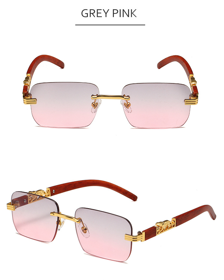 New trendy design rimless men's sunglasses trendy sunglasses wood grain leopard head sunglasses_voghion.com