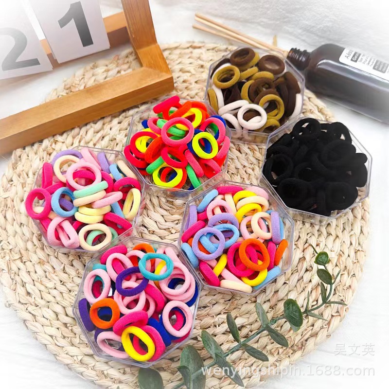 2024 color caramelo cuerda de cabello caja octogonal de banda de goma para niños cabello anillo de cabello cuerda de cabeza dulce lindo pequeño fresco