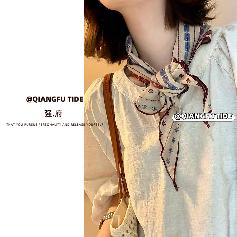 레트로 문학 면 및 린넨 실크 스카프, 다용도 스카프, 봄 여름 목 보호대, 장식용 삼각 스카프, 스카프, 여성용 일본식 및 한국식 스카프