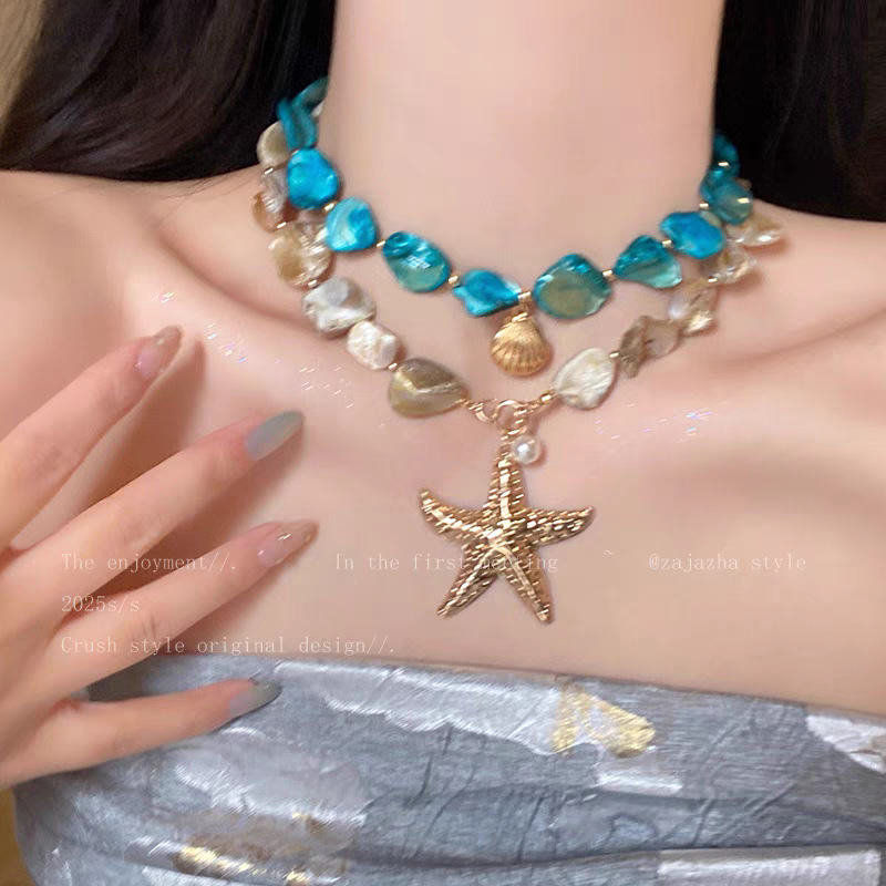 Collier Pendentif Étoile De Mer Et Coquillage Style Vacances Chic_voghion.com