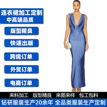 性感挂脖露背连衣裙夏装礼服跨境长裙来样打版定制加工批量生产